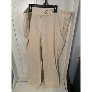 Anne Klein Women's Linen Cropped Pants High Rise Lightweight Cream Size 14